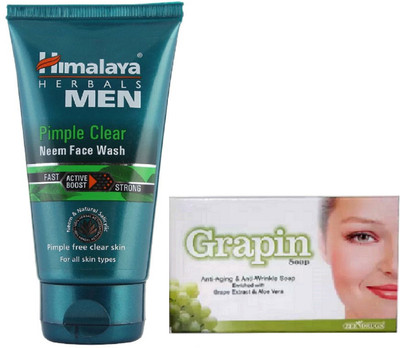 

Himalaya Men Pimple Clear Neem Face Wash 100ml & Grapin Anti-Aging and Anti Wrinkle Soap(Set of 2)
