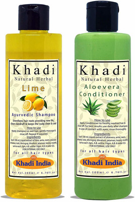 

Khadi Natural Herbal Aloevera Conditioner And Lime Shampoo Combo Pack(Set of 2)