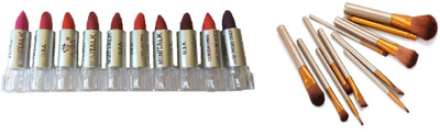 

Miss Boss set of 10 balm, matte,longlasting lipstick, 12 nk brushes combo(Set of 2)