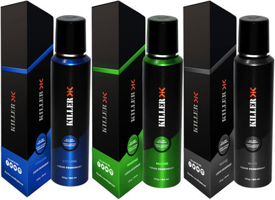 

Killer WAVE, MARINE ,CYCLONE Deodorant Spray - For Men (450 ml, Pack of 3) Body Spray - For Men & Women(450 ml, Pack of 3)