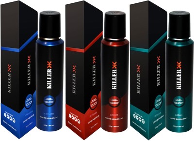 KILLER Ocean, storm, cyclone (150ml Each) Deodorant Spray - For Men & Women Body Spray  -  For Men & Women(450 ml, Pack of 3)