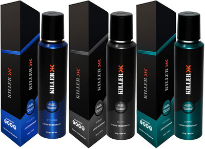 

Killer WAVE, OCEAN ,CYCLONE Deodorant Spray - For Men (450 ml, Pack of 3) Body Spray - For Men & Women(450 ml, Pack of 3)
