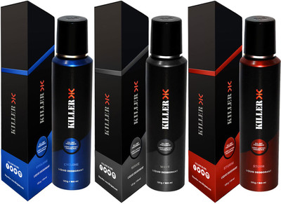 

Killer WAVE, STORM ,CYCLONE Deodorant Spray - For Men (450 ml, Pack of 3) Body Spray - For Men & Women(450 ml, Pack of 3)