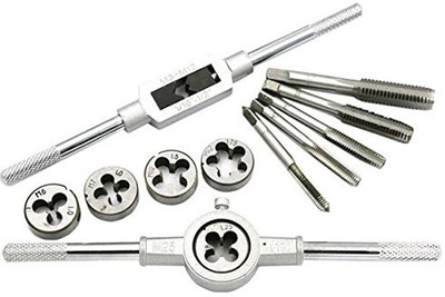 uptodateprouducts TD-12 12pcs M6-M12 Metric Thread Taps and Dies Set With Handle Wrench Adjustable Tap Wrench Set Repairing Tools Hand Tool