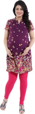 mamma's maternity Women Floral Print A-line Kurta(Purple)