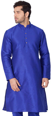 Larwa Men Solid Straight Kurta(Blue)