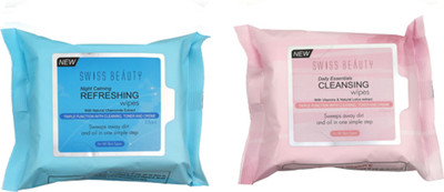 

Swiss Beauty daily Essentials Cleansing Wipes With Vitamins & natural Lotus Extract and Nigh Calming Refreshing Wipes with Natural Chamomile Extract Makeup Remover(100 g)