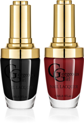 

Gorgeous Girl Glossy Nail Lacquer Rich Black-02 & Bulganian Rose-04(Pack of 2)