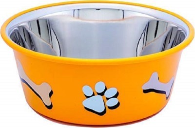 ELTON Paw & Bone Cutie Bowls (Yellow) Dog Bowls Export Quality Inside Stainless Steel Dog Food Bowl Feeder Bowls Pet Bowl for Feeding Dogs Cats and Pets (Large -2Qt. /1.80 L) Round Stainless Steel Pet Bowl(1.80 L Yellow)