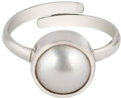Jaipur Gemstone Pearl Ring With Natural Moti Lab Certified Stone Pearl Silver Plated Ring