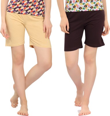 zebu Solid Women Multicolor Regular Shorts