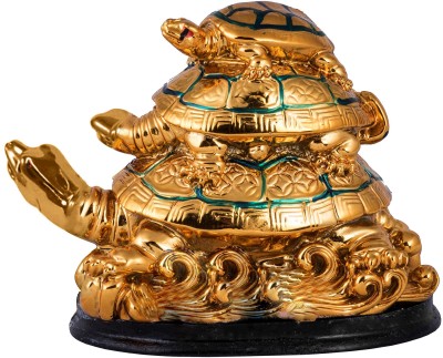 Vashoppee Vastu / Feng Shui / Three Tiered Tortoises Turtle Family For Longivity Wealth & Prosperity Decorative Showpiece  -  9 cm(Polyresin, Gold)