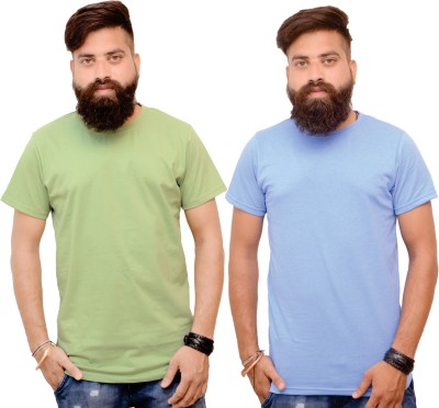 Flaptees Solid Men Round Neck Light Green T-Shirt