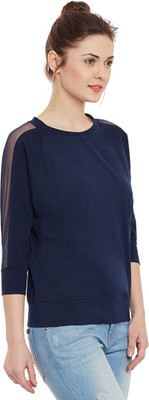 Miss Chase Casual Regular Sleeve Solid Women Dark Blue Top