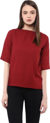 Miss Chase Casual Short Sleeve Solid Women Maroon Top