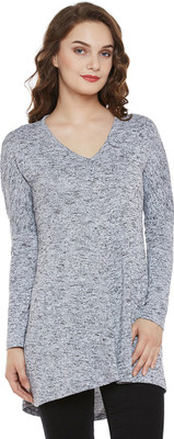 Miss Chase Casual Full Sleeve Solid Women Grey Top