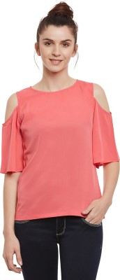 Miss Chase Casual Cold Shoulder Solid Women Pink Top