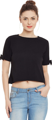 Miss Chase Casual Regular Sleeve Solid Women Black Top