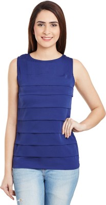 Miss Chase Casual Sleeveless Solid Women Dark Blue Top