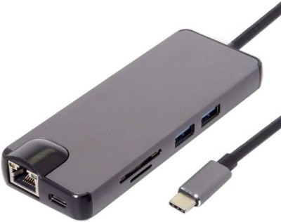 microware type c 8 in1 USB C Hub, USB Type C Adapter with HDMI Port + VGA Port + Gigabit Ethernet Port RJ45 + USBC Power Delivery + 2 USB 3.0 + TF/SD Card Reader for MacBook Pro, Google Chromebook USB Hub(Grey)