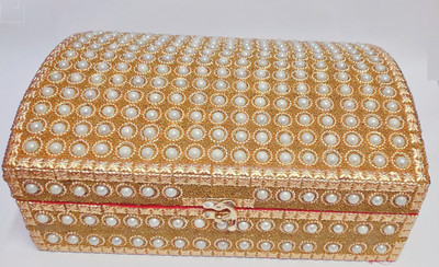 

Asian Cane Handicrafts Fancy Stone Studded (Pearl) Bangle Box Keep Bangles Safe Vanity Box(Golden)