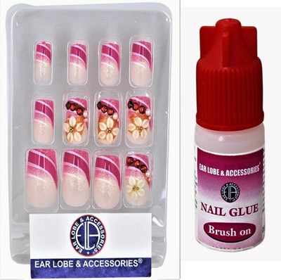 

Ear Lobe & Accessories Fancy Stoned Full Covrage 12pcs Nails With Glue Pink Multicolour(Pack of 12)