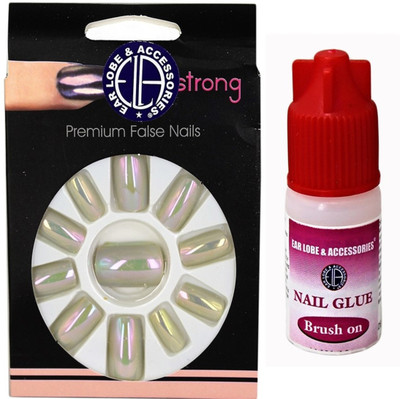

Ear Lobe & Accessories Mirror Finish Glossy Full Cover 12 pcs Nails With Glue Ivory Ivory(Pack of 12)