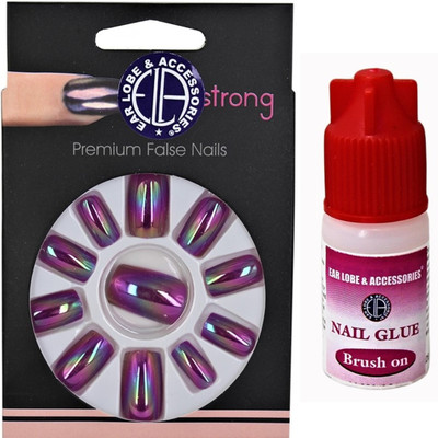 

Ear Lobe & Accessories Mirror Finish Glossy Full Cover 12 pcs Nails With Glue Orange Orange(Pack of 12)