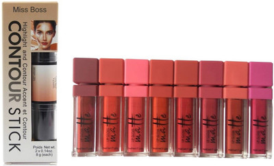 

Miss Boss kb long lasting matte lipgloss (64 g, red), contour stick 2in1 Concealer combo(Set of 2)