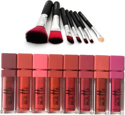 

Miss Boss kb long lasting matte lipgloss (64 g, red), hk 7 black makeup brushes combo(Set of 2)