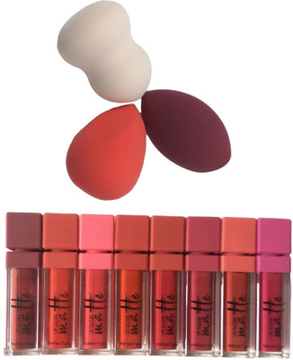 

Miss Boss kb long lasting matte lipgloss (64 g, red), 3 blender sponge puff combo(Set of 2)