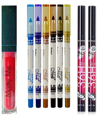 

Rtb Combo of 1 Red Matte Me Lipgloss, 6_2nd gen eyeliner/lipliner & 2 black eyeliner Black(Set of 9)