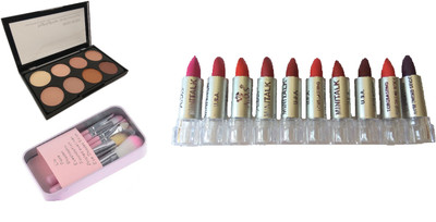 

Miss Boss 10 balm, matte, longlasting lipstick, 7 hk black brushes and kb concealer palette combo(Set of 3)