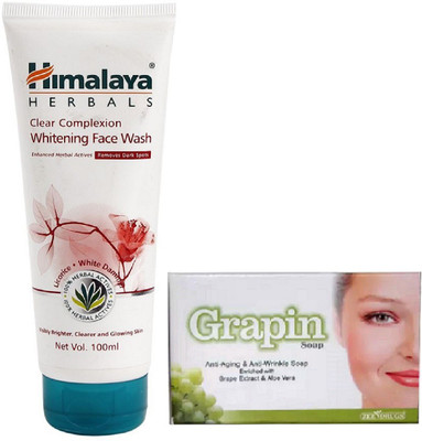 

Himalaya Clear Complexion Whitening Face Wash 100ml & Grapin Anti-Aging and Anti Wrinkle Soap(Set of 2)