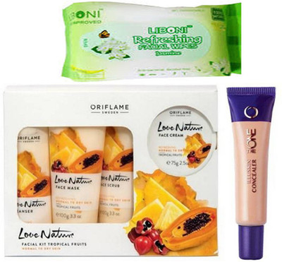 

Oriflame Sweden Love Nature Facial Kit Tropical fruits 450 ml+ The one concealer (nude pink) with Liboni facial wipes {Set 3}(Set of 3)