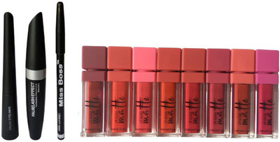 

Miss Boss kb long lasting matte lipgloss (64 g, red), 3 in One Eyeliner & eyebrow Pencil & Mascara combo(Set of 4)