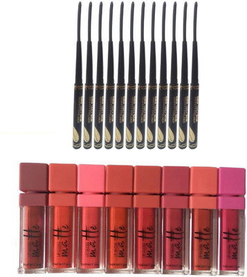 

Miss Boss kb long lasting matte lipgloss (64 g, red), Perfect-Waterproof-Eyeliner-Black-12pcs 2.5 g combo(Set of 2)