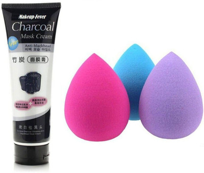 

Rtb Combo of Charcoal Face Mask 120 GM with 3 Makeup Beauty Blender Sponge Puff(Set of 4)
