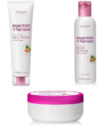 

Oriflame essentials fairness multi benefit cream gel wash and softening body lotion(Set of 0)