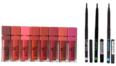 

Miss Boss kb longlasting matte lipgloss (64 g, red), LongLasting (Black, Blue, Green) kajal combo(Set of 2)