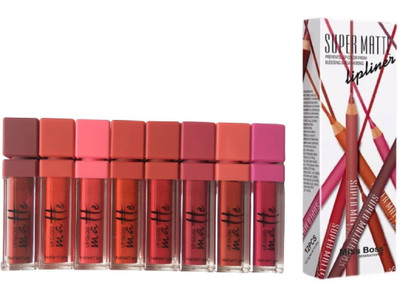 

Miss Boss kb long lasting matte lipgloss (64 g, red), 12 SUPER MATTE LIP LINER pencils combo(Set of 2)