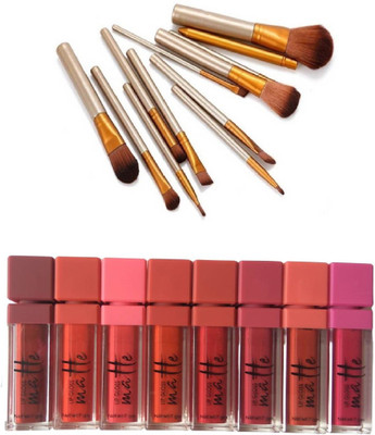 

Miss Boss kb long lasting matte lipgloss (64 g, red), NK 12 golden makeup brushes combo(Set of 2)
