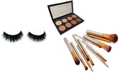 

Jollity Eyelashes, Concealer Pallete and Naked 3 Set Of 12 Pieces of brush combo(Set of 3)