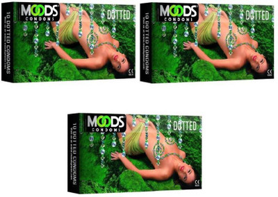 Moods Dotted Pack of 3 (Concealed/Confidential Packaging) Condom(Set of 3, 30S)