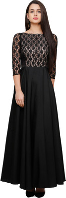 V&M Women Maxi Beige, Black Full Length Dress