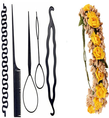 

S R Enterprises hair flower yellow gajra 1pcs diy kit styling tool (pack of 6pcs) Hair Accessory Set(Yellow)