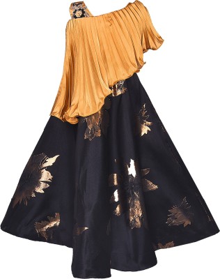 Wishkaro Girls Maxi/Full Length Party Dress(Gold, Sleeveless)