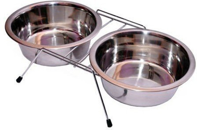 

Pets Empire Stainless Steel Dog Cat Double Diner Pet Bowl, 2 Pet Dishes Package Set for Drinking or Eating Dog Bowl, 1 Piece (Medium) Round Steel Pet Bowl(450 ml Silver)