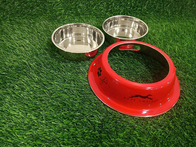 

Pets Empire Stainless Steel Detachable Anti Skid Dog Feeding Bowl-200 ml Round Steel Pet Bowl(200 ml Red)