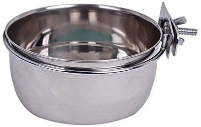 

Pets Empire Stainless Steel Birds Coop Cup Feeder Bowl with Clamp Holder, 850 ml Round Steel Pet Bowl(850 ml Silver)